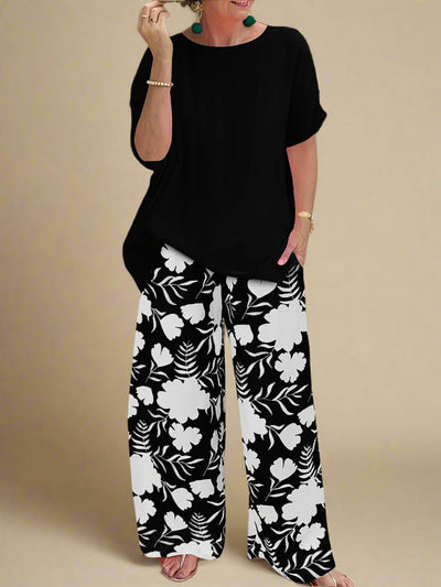 Sæt Andrée | Mønstrede Bukser + Ensfarvet Top