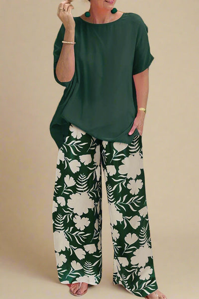 Sæt Andrée | Mønstrede Bukser + Ensfarvet Top