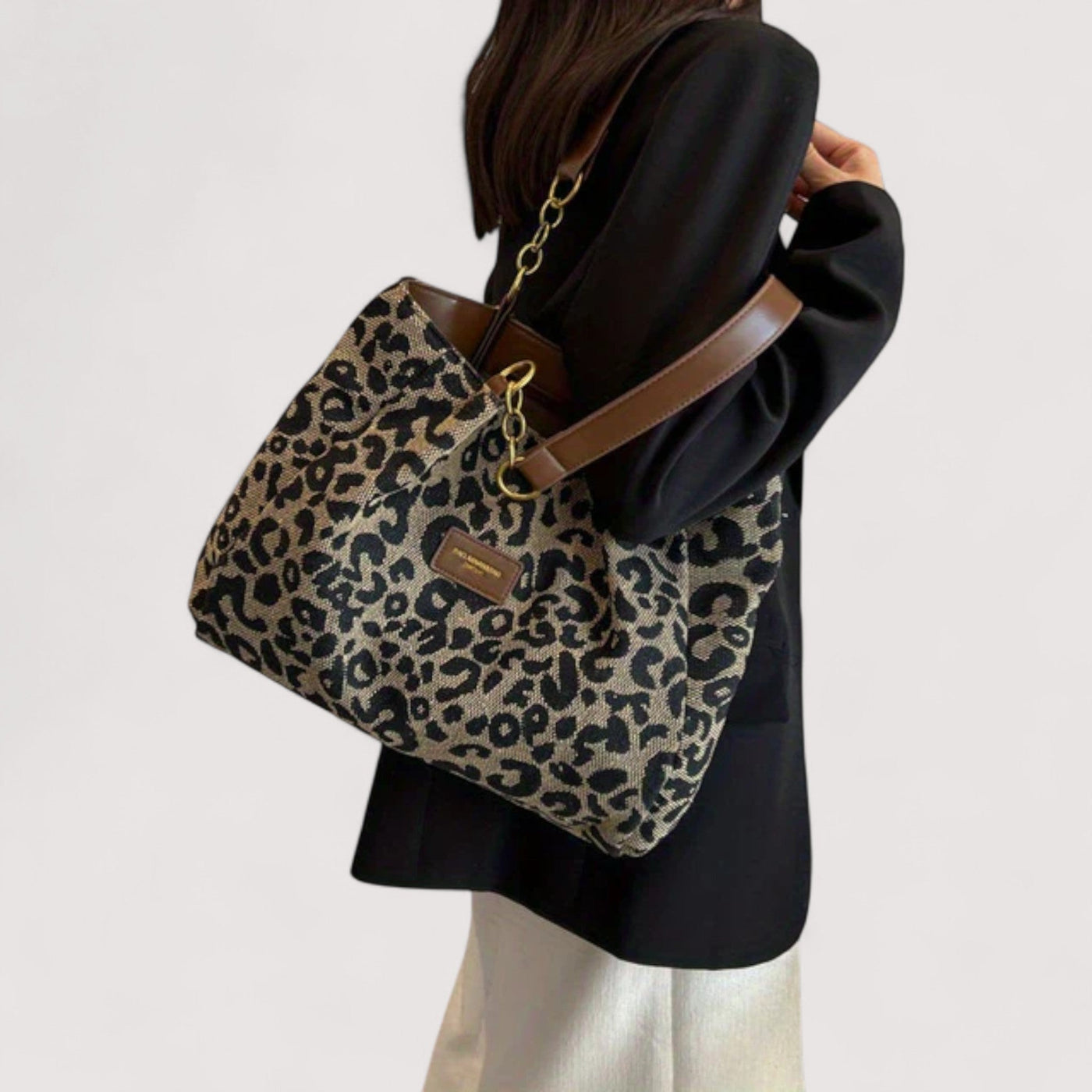 EDITH | SHOPPINGTASKE I CANVAS MED LEOPARDMØNSTER