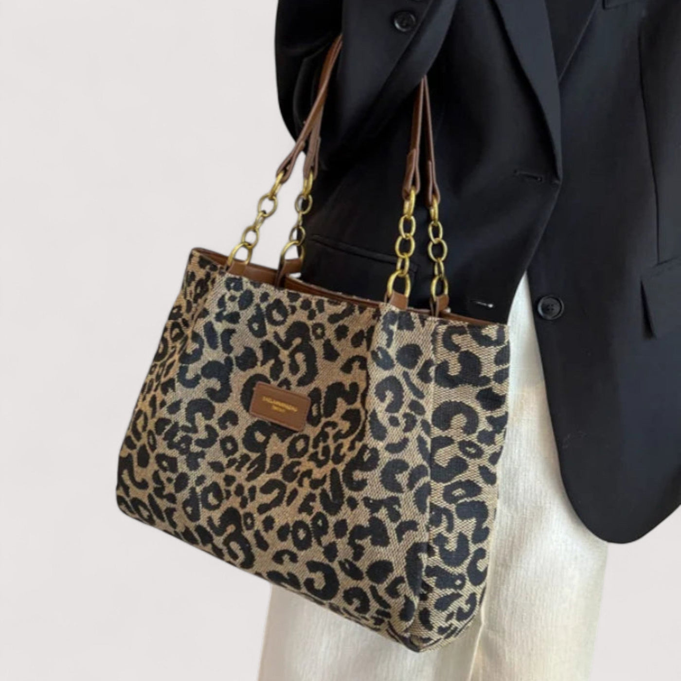 EDITH | SHOPPINGTASKE I CANVAS MED LEOPARDMØNSTER