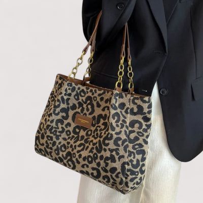 EDITH | SHOPPINGTASKE I CANVAS MED LEOPARDMØNSTER