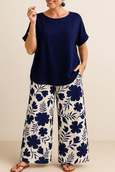 Sæt Andrée | Mønstrede Bukser + Ensfarvet Top