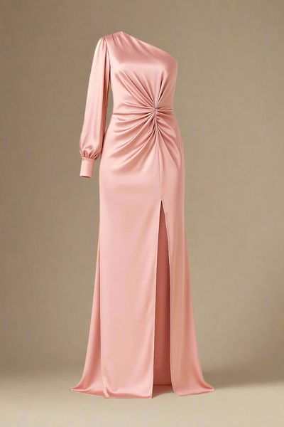 Elira Kjole | Satin gallakjole med én lang ærme