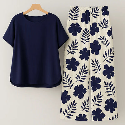 Sæt Andrée | Mønstrede Bukser + Ensfarvet Top