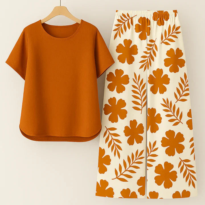 Sæt Andrée | Mønstrede Bukser + Ensfarvet Top