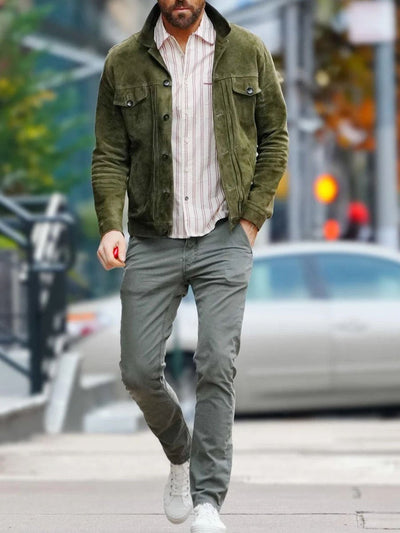 Lorentz | Herre Ruskindsjakke Med Knaplukning Foran