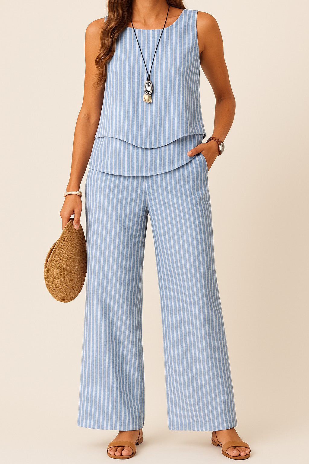 Sæt Sofie | Bukser + Top med Matchende Striber